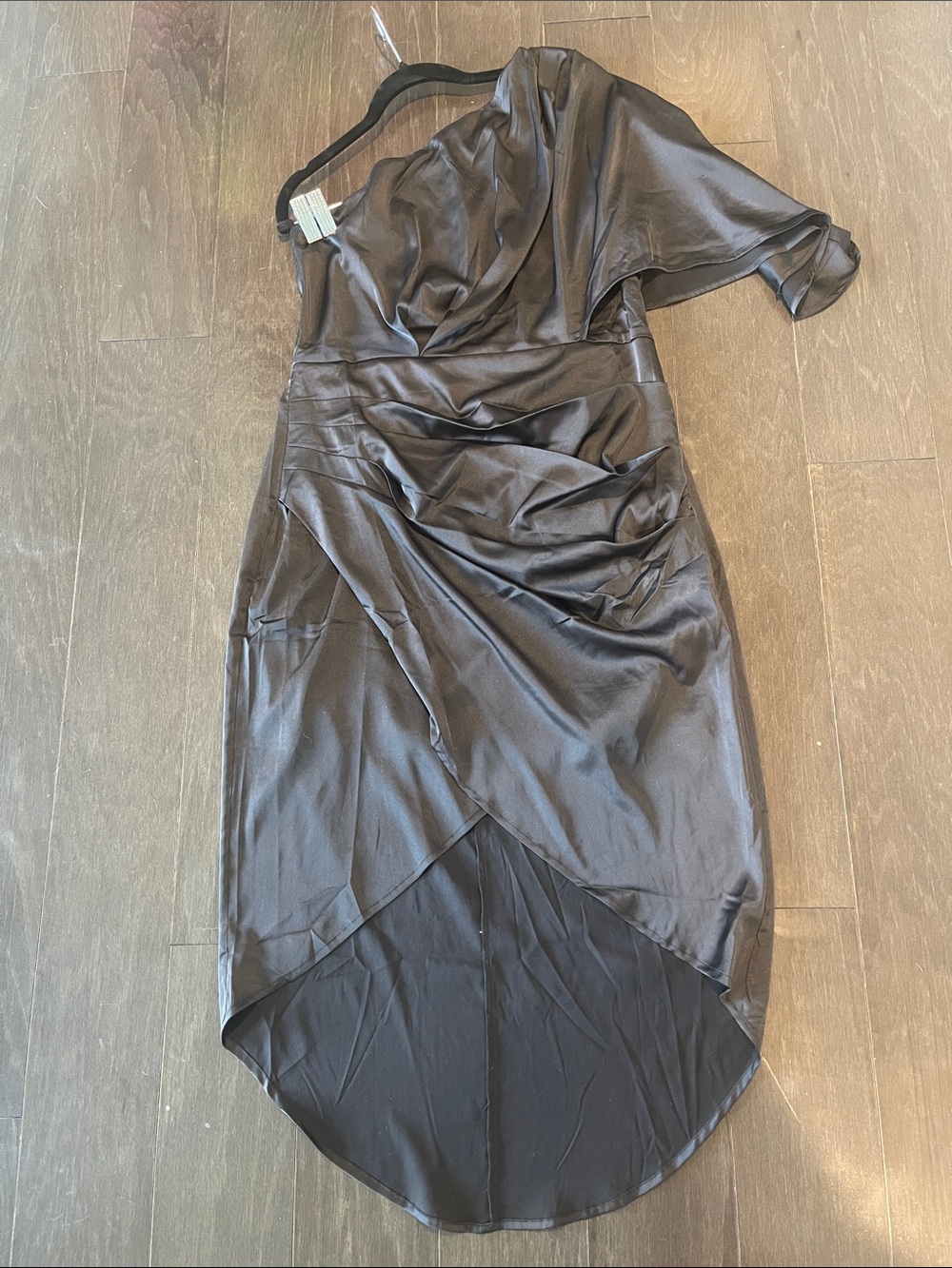 Elegant One-Shoulder Black Satin like material Dress